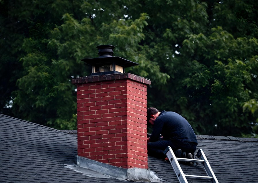 Chimney sweep at work near Lockhart, TX