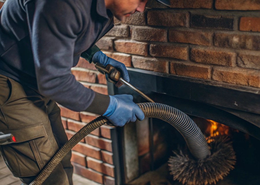 Chimney sweep at work near Baytown, TX