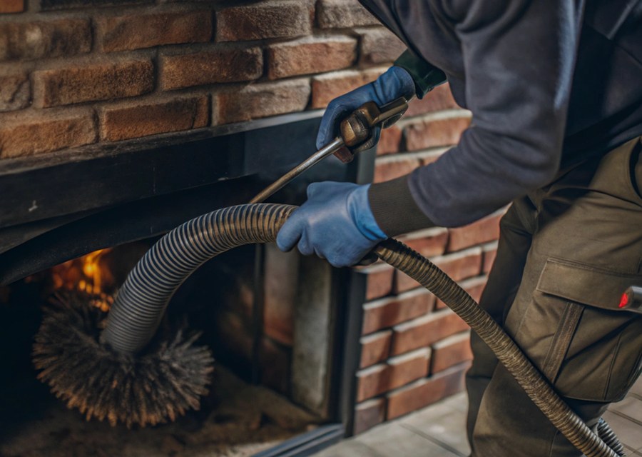 Chimney sweep at work near Marble Falls, TX