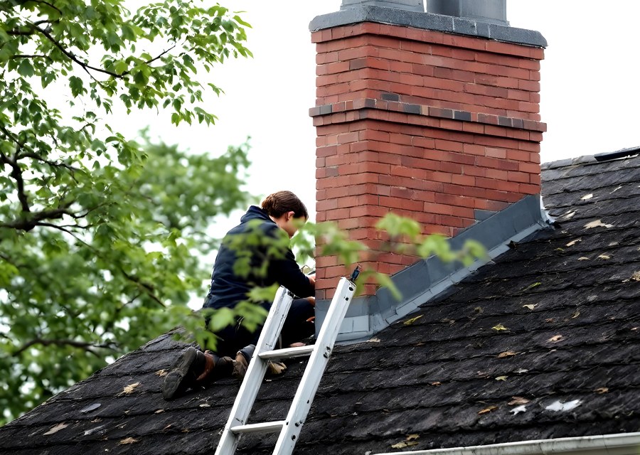 Chimney sweep at work near Flatonia, TX