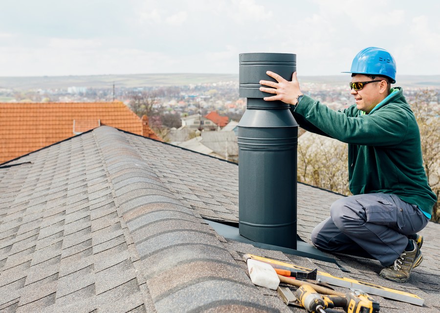 Chimney sweep at work near Dublin, PA