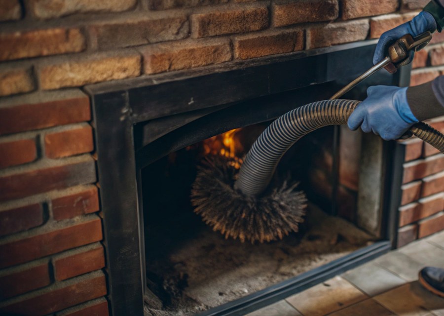 Chimney sweep at work near Falls, PA