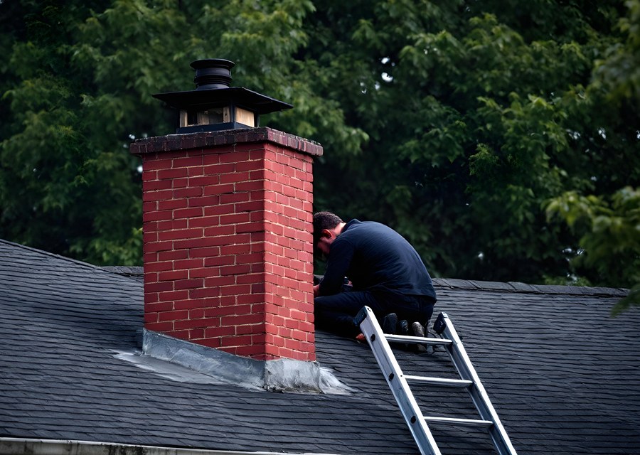 Chimney sweep at work near Westford, MA