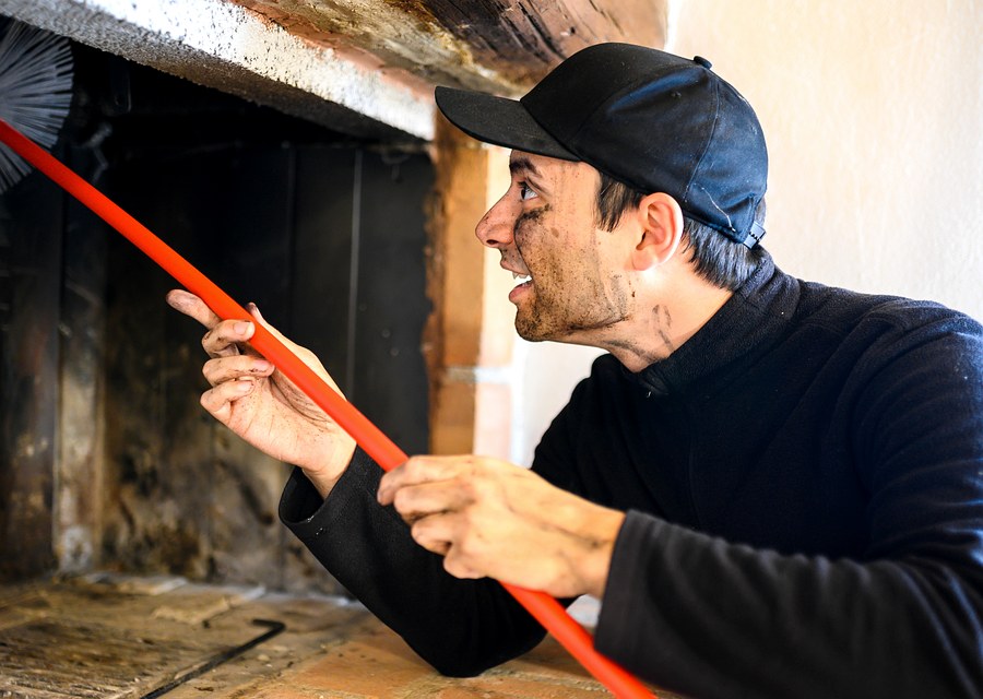 Chimney sweep at work near Cedar Park, TX