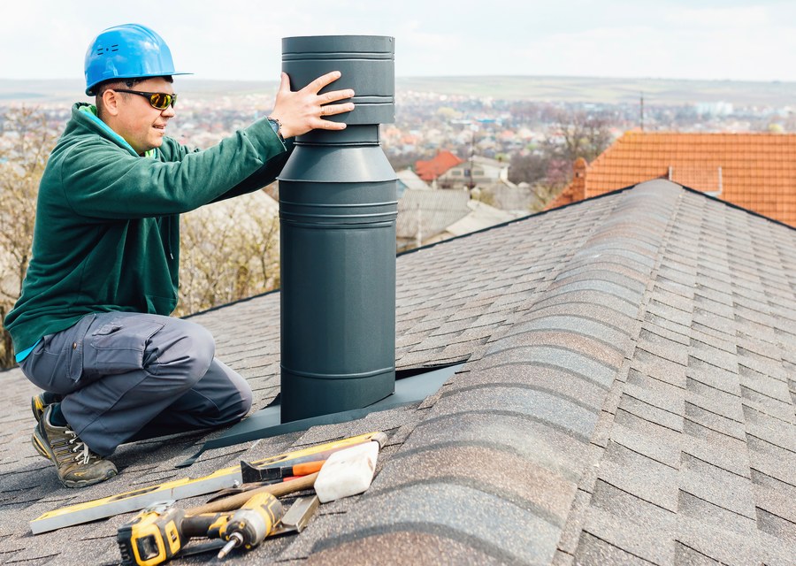 Chimney sweep at work near Anahuac, TX