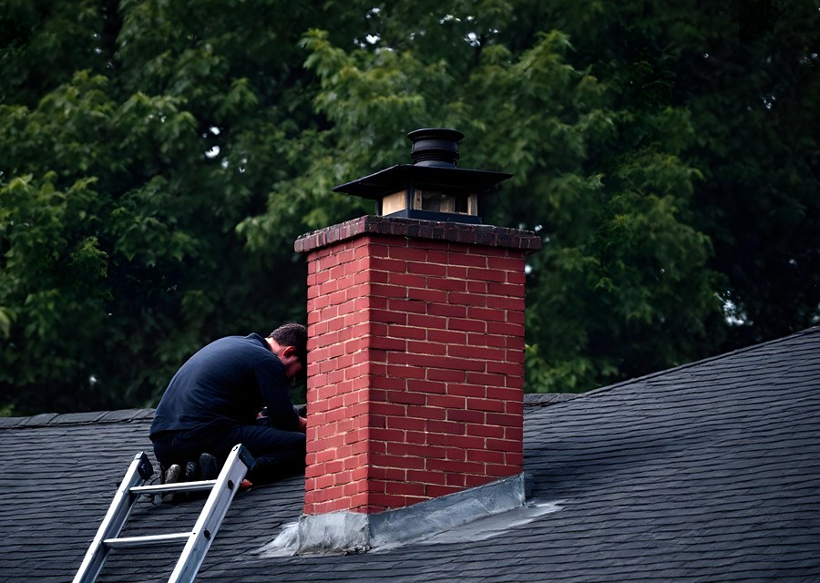 Chimney sweep at work near Seabrook, TX