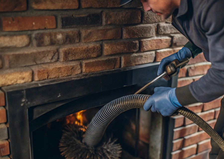 Chimney sweep at work near Shelburne, MA