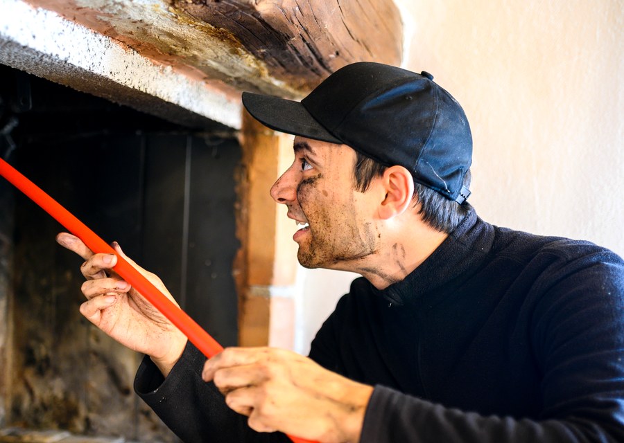 Chimney sweep at work near Georgetown, TX