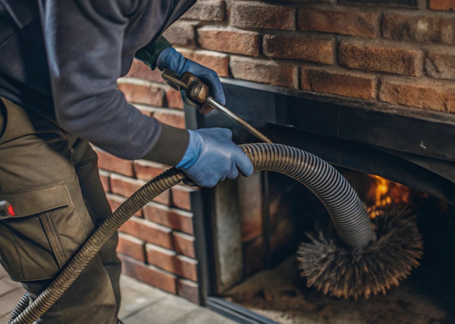 Chimney sweep at work near Smithville, TX