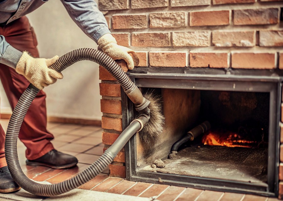 Chimney sweep at work near Terrell, TX