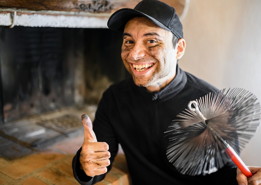Chimney sweep at work near Bandera, TX