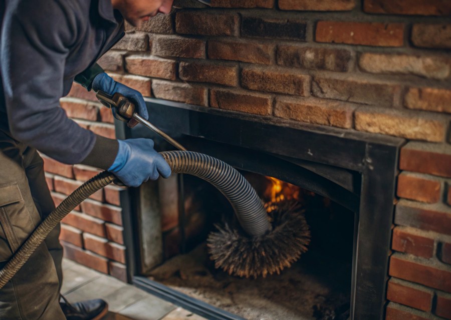 Chimney sweep at work near Red Oak, TX