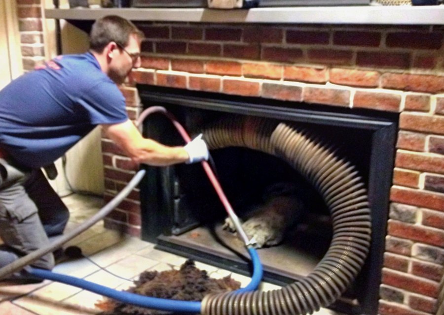 Chimney sweep at work near Sugar Land, TX