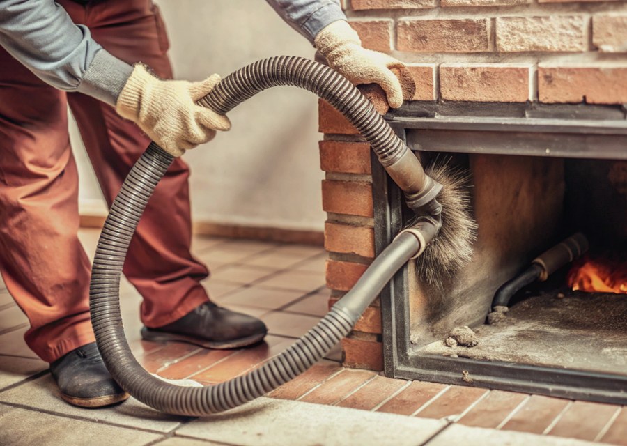 Chimney sweep at work near Colleyville, TX