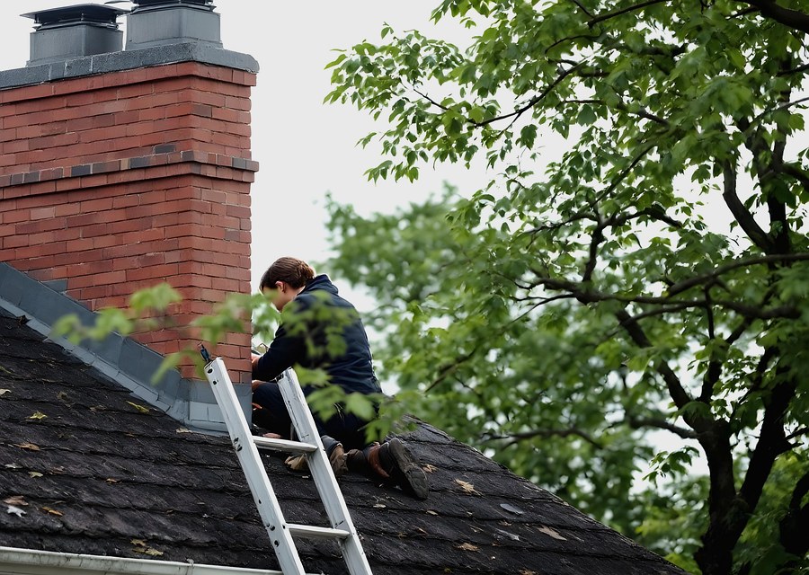 Chimney sweep at work near Sachse, TX