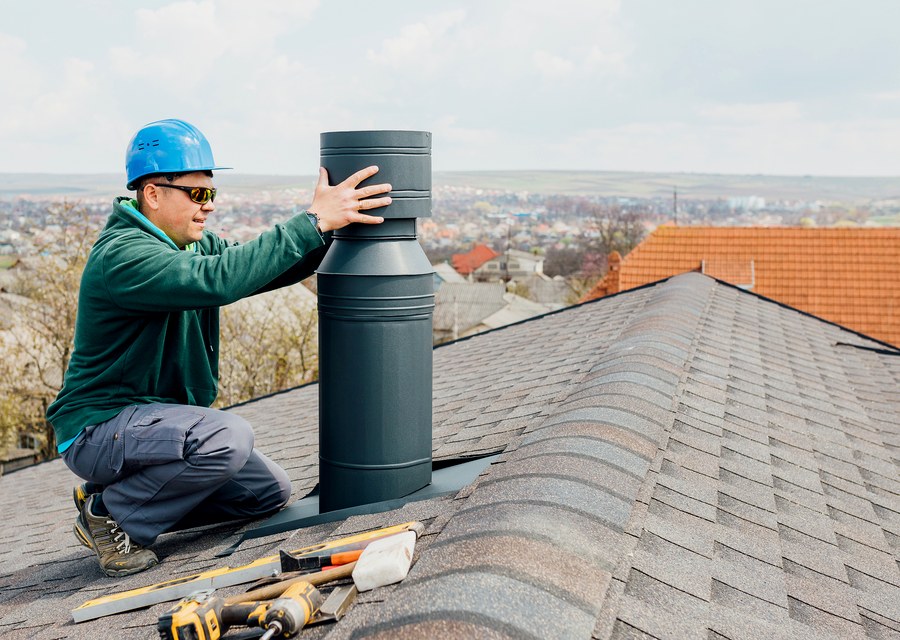 Chimney sweep at work near Deerfield, MA
