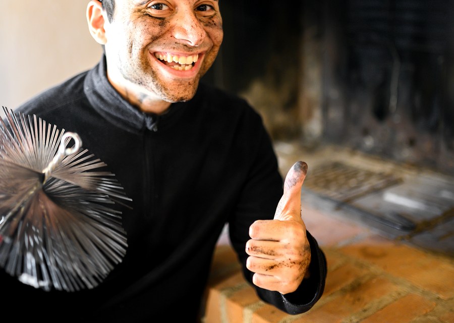 Chimney sweep at work near Angleton, TX