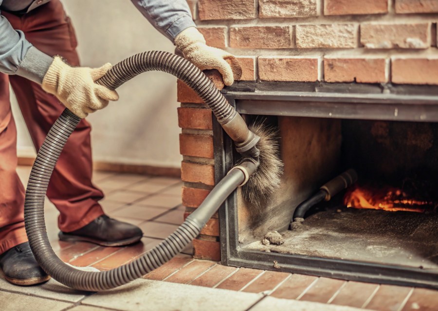 Chimney sweep at work near Hillsboro, TX