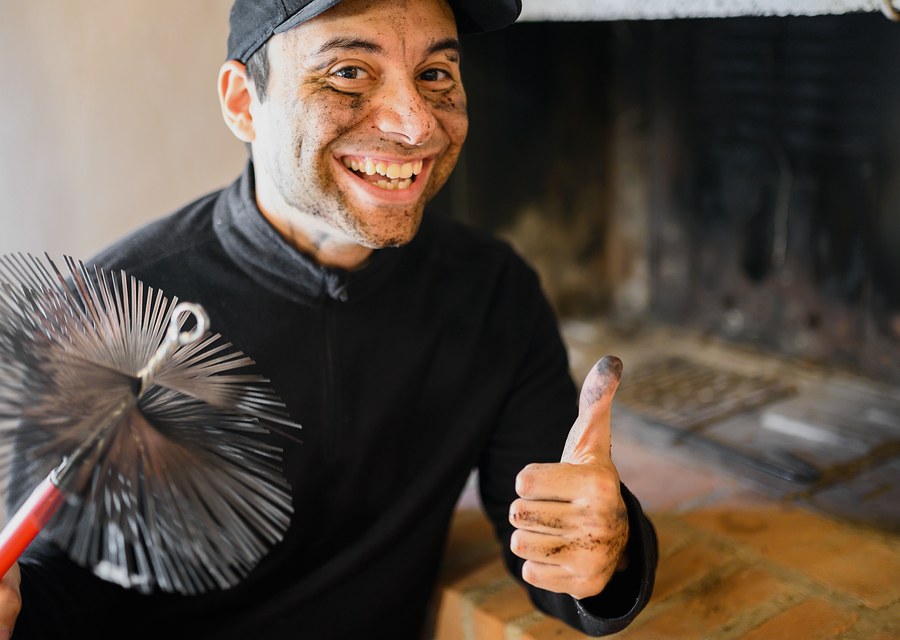 Chimney sweep at work near Taylor, TX