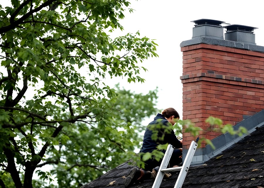 Chimney sweep at work near Missouri City, TX