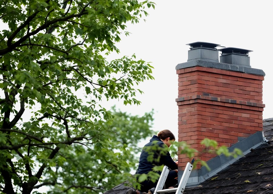 Chimney sweep at work near North Richland Hills, TX