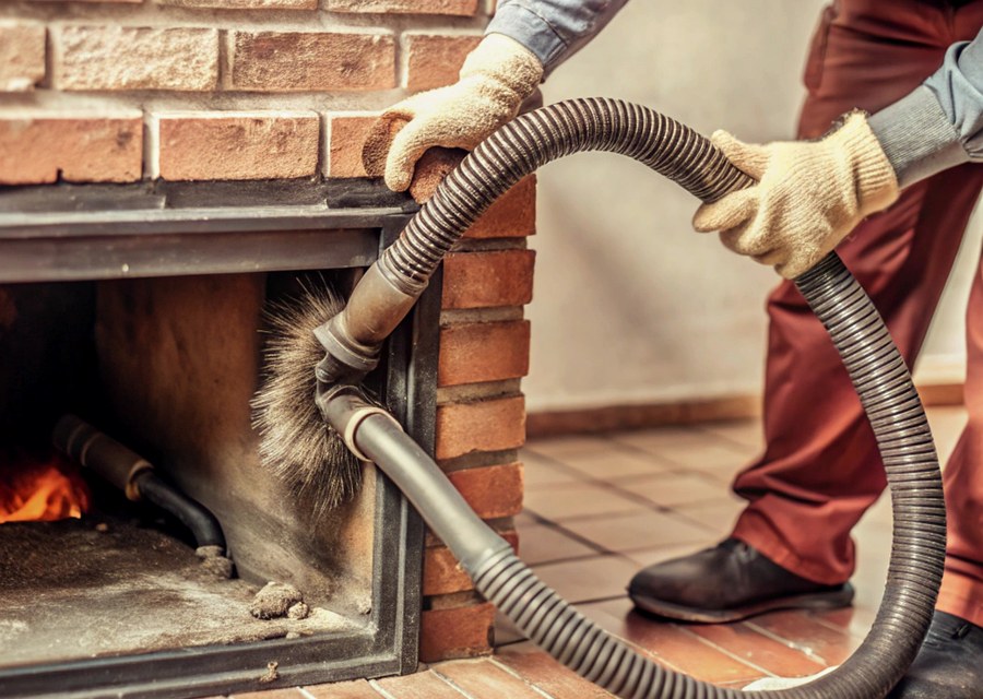 Chimney sweep at work near Hempstead, TX