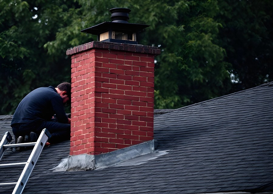 Chimney sweep at work near Natalia, TX