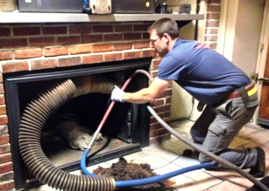 Chimney sweep at work near Seagoville, TX
