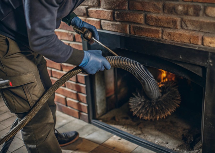 Chimney sweep at work near Saugus, MA