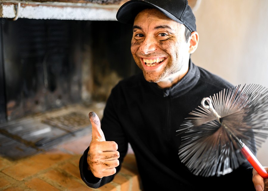 Chimney sweep at work near Northborough, MA