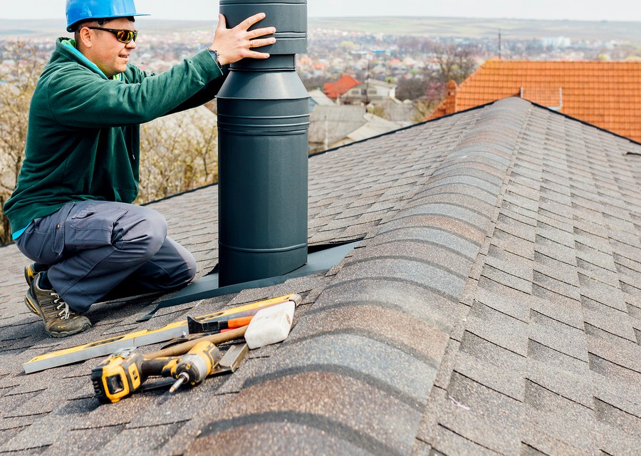 Chimney sweep at work near Agawam, MA