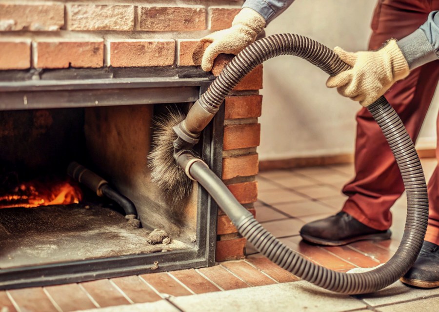 Chimney sweep at work near Coppell, TX