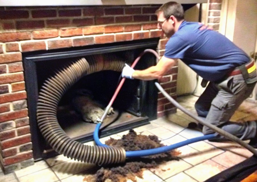 Chimney sweep at work near Dracut, MA