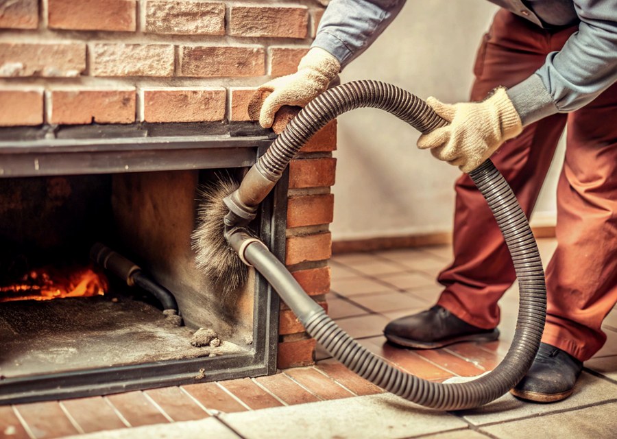 Chimney sweep at work near Pflugerville, TX