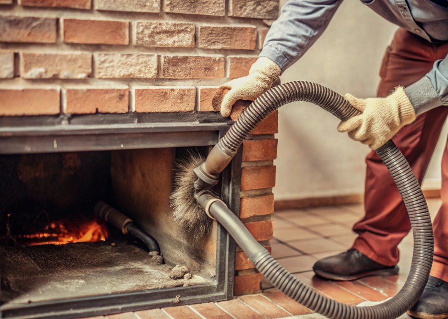 Chimney sweep at work near Haltom City, TX