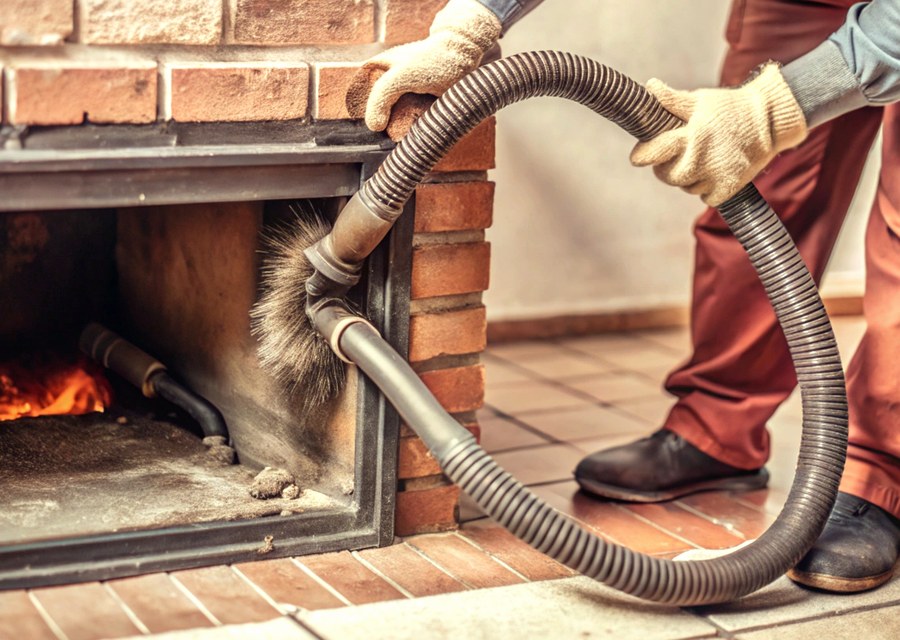 Chimney sweep at work near West Stockbridge, MA