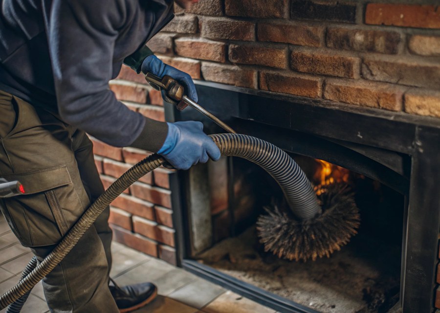 Chimney sweep at work near Perkasie, PA