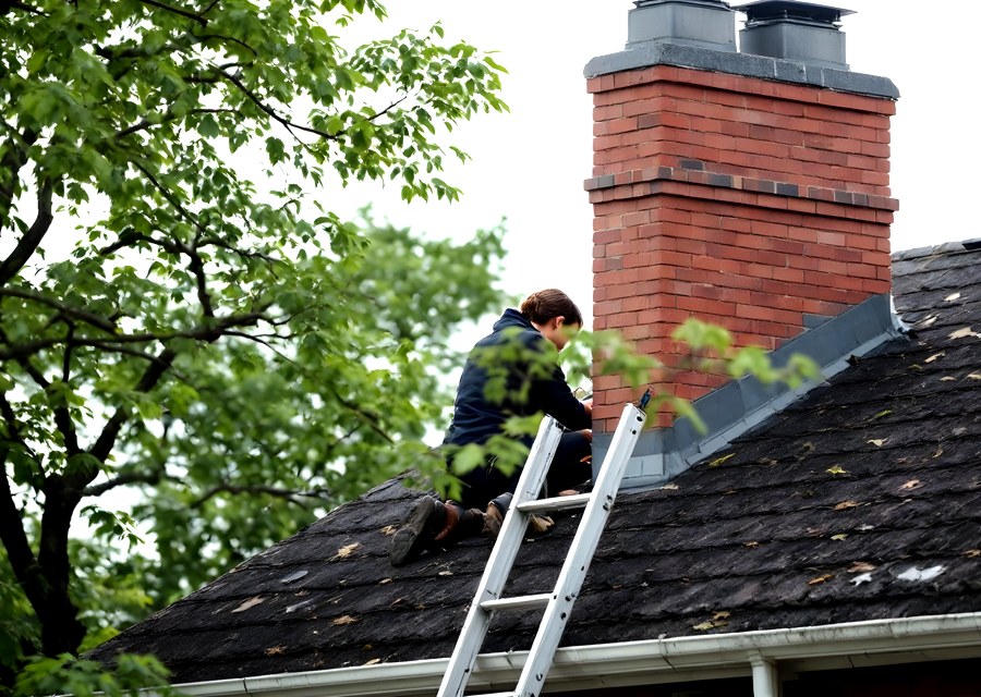 Chimney sweep at work near Bedminster, PA