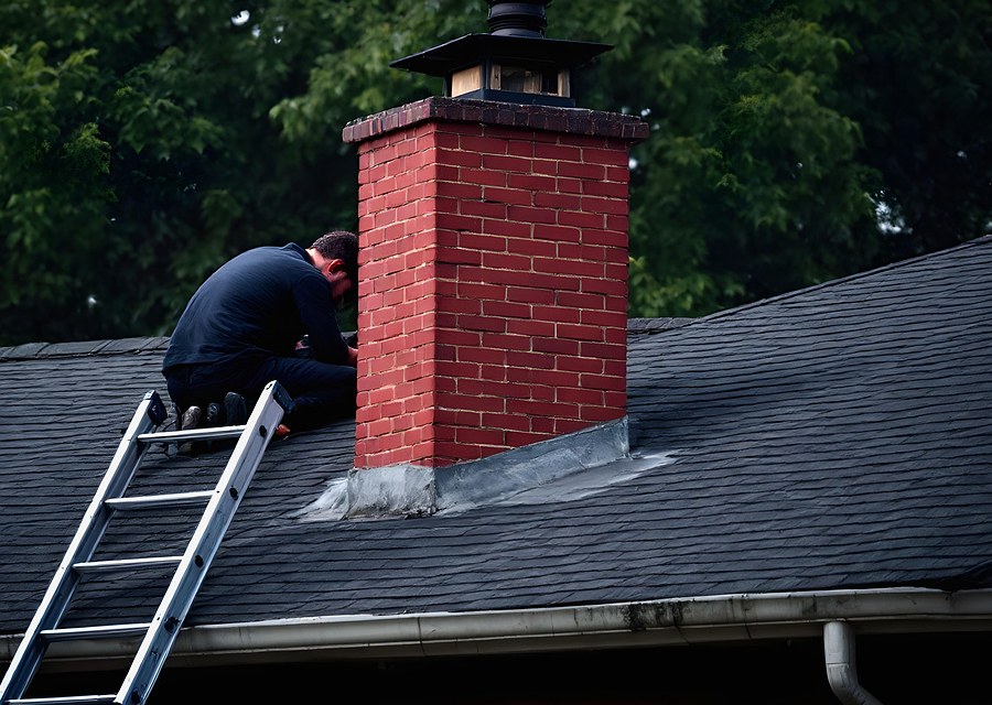 Chimney sweep at work near Grafton, MA