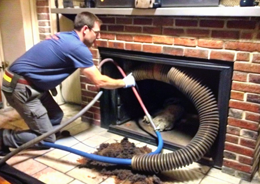 Chimney sweep at work near Pilot Point, TX