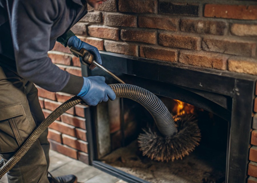 Chimney sweep at work near San Antonio, TX