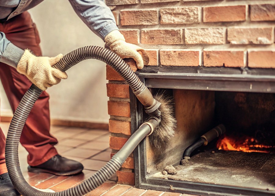 Chimney sweep at work near Sheffield, MA