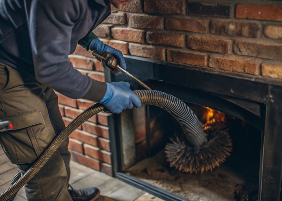 Chimney sweep at work near Lexington, TX