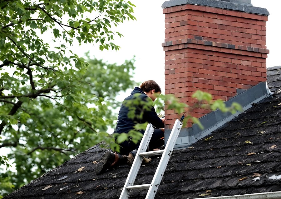 Chimney sweep at work near Shirley, MA