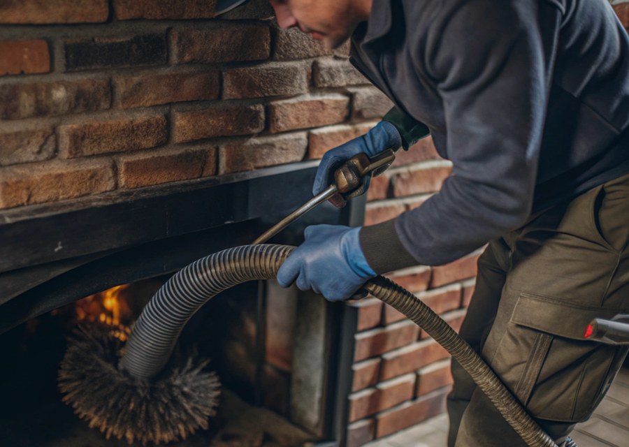 Chimney sweep at work near Lanesborough, MA
