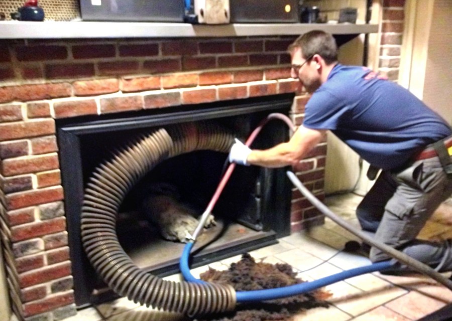 Chimney sweep at work near Schertz, TX