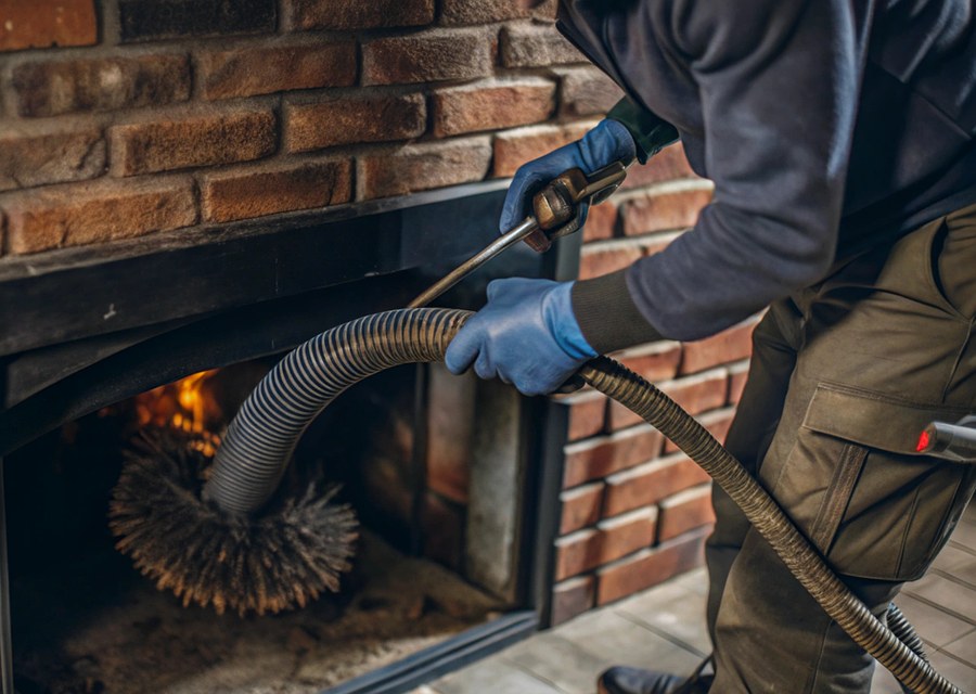 Chimney sweep at work near Thorndale, TX