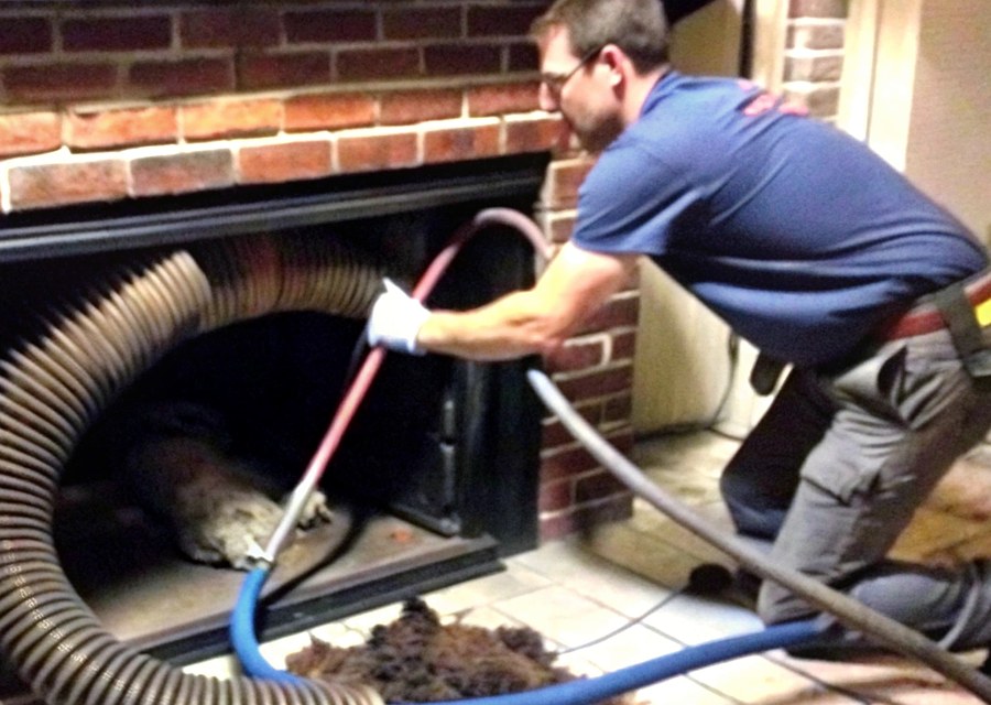 Chimney sweep at work near Wylie, TX