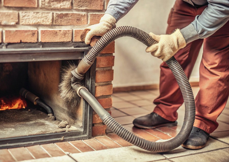 Chimney sweep at work near Tyngsborough, MA