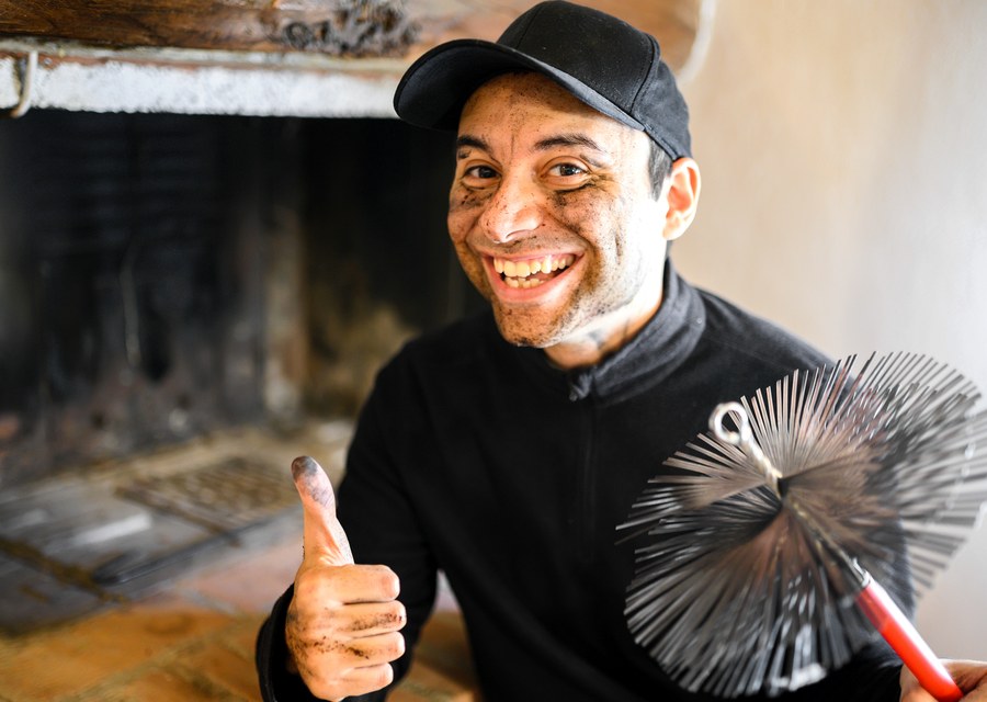 Chimney sweep at work near Center Point, TX